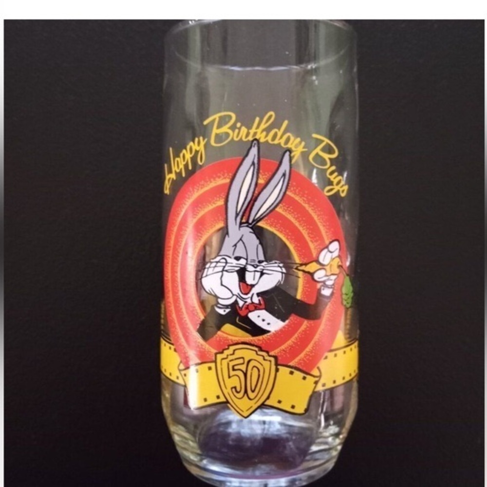 1990 Bugs Bunny Glass Happy Birthday 50th Anniversary Warner Bros Vintage 1990